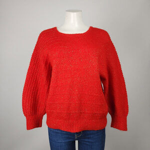 Vintage Red Handknit Balloon Sleeve Sweater Size M